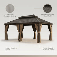 14 Ft. X 20 Ft. Double Galvanized Steel Roof Aluminum Frame Outdoor Patio Hardtop Gazebo with Netting and Curtains — Lifestyle