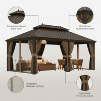 14 Ft. X 20 Ft. Double Galvanized Steel Roof Aluminum Frame Outdoor Patio Hardtop Gazebo with Netting and Curtains — Lifestyle