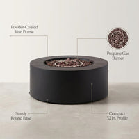 32 In. W X 13.5 In. H Iron Propane Gas Burning round Outdoor Patio Fire Pit in Dark Grey — Lifestyle