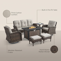 7 Piece Outdoor Patio Furniture Set, Patio Furniture Set with Fire Pit Table Rattan Wicker Patio Furniture Set, Brown Wicker & Beige Cushion — Lifestyle