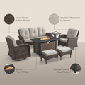 7 Piece Outdoor Patio Furniture Set, Patio Furniture Set with Fire Pit Table Rattan Wicker Patio Furniture Set, Brown Wicker & Beige Cushion