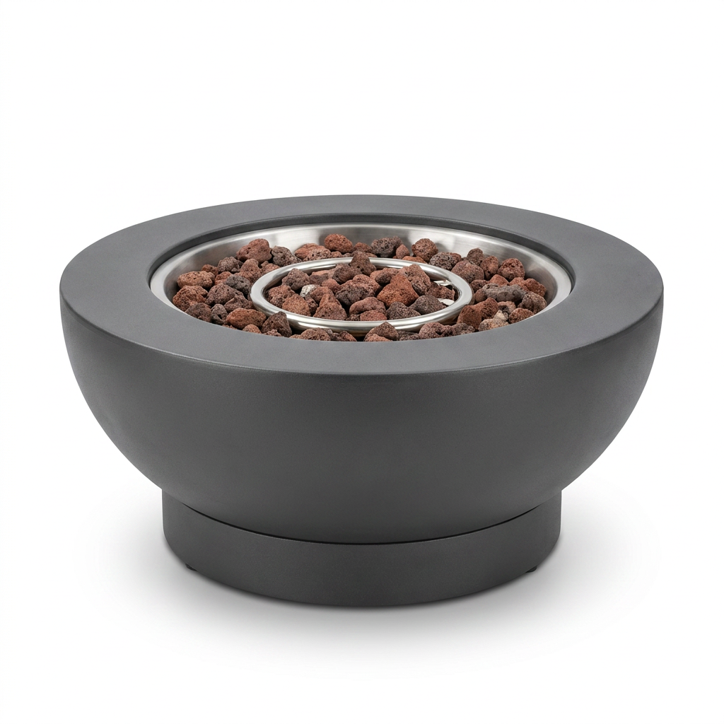 32 In. W X 13.5 In. H Iron Propane Gas Burning round Outdoor Patio Fire Pit in Dark Grey — Studio Shot