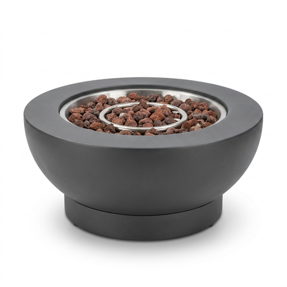 32 In. W X 13.5 In. H Iron Propane Gas Burning round Outdoor Patio Fire Pit in Dark Grey — Studio Shot