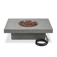 Metropolis Outdoor Fire Pit 56 In. X 32 In. Rectangular Concrete Propane Fire Table with Lava Rocks and Cover — Studio Shot