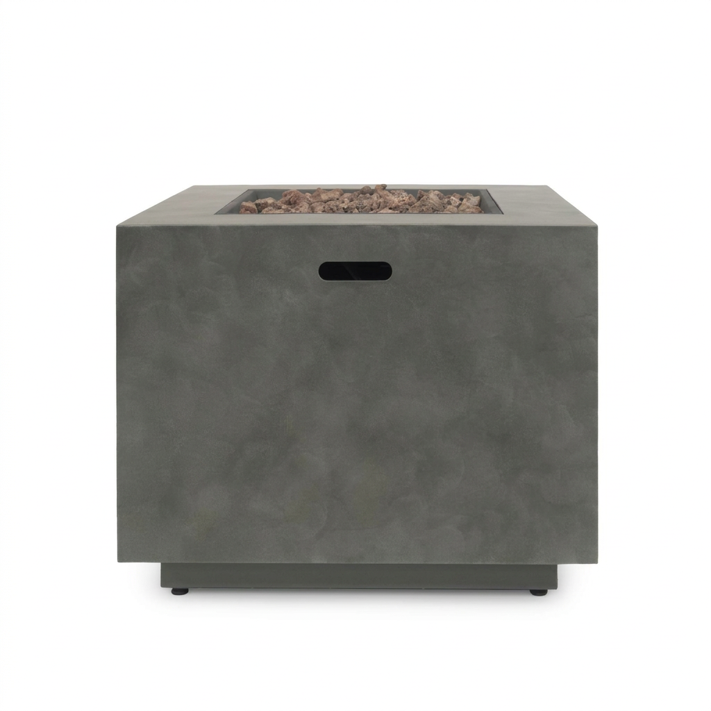 Wellington 33 In. X 24 In. Square Concrete Propane Outdoor Patio Fire Pit in Dark Grey — Studio Shot