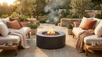 32 In. W X 13.5 In. H Iron Propane Gas Burning round Outdoor Patio Fire Pit in Dark Grey — Lifestyle