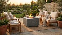 Wellington 33 In. X 24 In. Square Concrete Propane Outdoor Patio Fire Pit in Dark Grey — Lifestyle